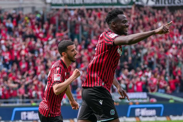 Deutschland: Fussball 2. Bundesliga, Saison 2025 26, 34. Spieltag, Hannover 96 vs 1. FC Nürnberg, 17.05.2026, Heinz von Heiden Arena (Hannover, Niedersachsen) Tor zum 2:1 durch Waniss Taibi (Hannover 96, 26) Torjubel Freude Emotionen