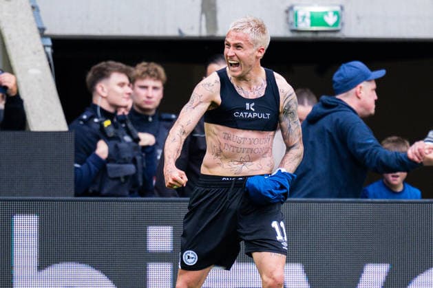 17.05.2026 - Fußball, 2025 2026, 2. Bundesliga, 34. Spieltag, DSC Arminia Bielefeld - Hertha BSC Berlin: Joel Grodowski (Bielefeld) jubelt nach seinem Tor zum 2:1 DFL REGULATIONS PROHIBIT ANY USE OF PHOTOGRAPHS AS IMAGE SEQUENCES AND OR QUASI-VIDEO.
