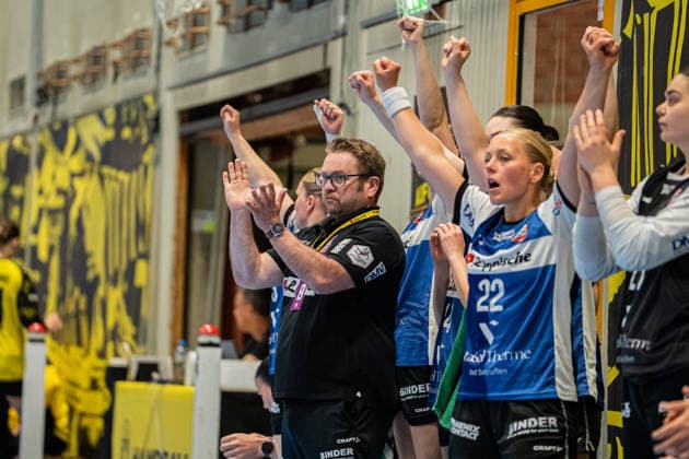 HSG Blomberg-Lippe (GER) vs. Borussia Dortmund (GER) Handball, 1. Handball Bundesliga Frauen, Finale, Spiel 1, 17.5.2026, Saision 2025 2026, Dortmund Steffen Birkner (HSG Blomberg-Lippe, Trainer) freut sich Dortmund Sporthalle Wellinghofen Deutschland