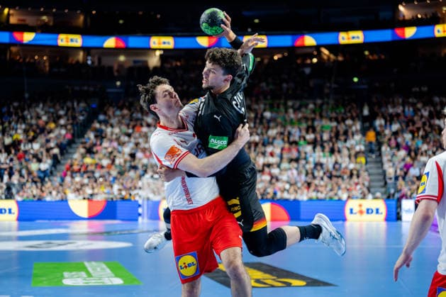 Dortmund 17.05.2026, Handball, Herren, Länderspiel, Deutschland Dänemark Marko Grgic (Deutschland, 71) im Zweikampf mit Niclas Vest Kirkelokke (Dänemark, 3)