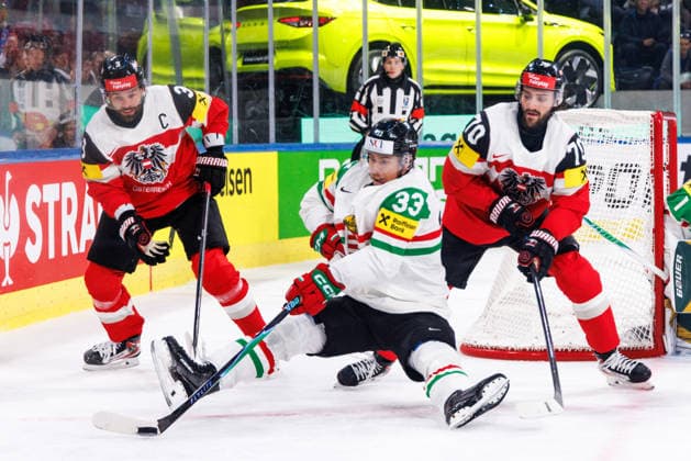 Ice hockey, Eishockey - IIHF WC 2026 ZURICH,SWITZERLAND,17.MAY.26 - ICE HOCKEY - IIHF Ice Hockey World Championship, WM, Weltmeisterschaft 2026, group stage, Austria vs Hungary. Image shows Peter Schneider (AUT), Milan Horvath (HUN) and Benjamin Nissner (AUT).  GEPAxpictures xMaticxKlansek