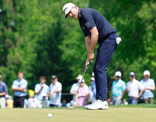 Taylor Pendrith of Canada putts on the 3rd green during the final round of the 2026 PGA, Golf Herren Championship at Aronimink Golf Club in Newtown Square, Pennsylvania, on Sunday, May 17, 2026.  PHI20260517808 LAURENCExKESTERSON