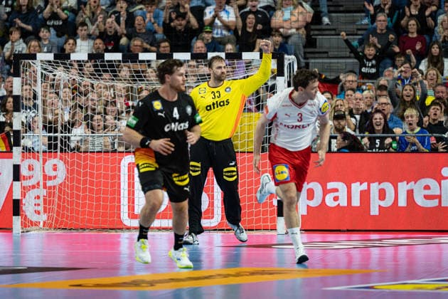 Mens Handball international match, Länderspiel, Nationalmannschaft Germany - Denmark. May 17, 2026 Johannes Golla (Germany Deutschland, 4), Andreas Wolff (Germany Deutschland, 33), Niclas Kirkelokke (Denmark, 3), ; Mens Handball International Match, Germany - Denmark. May 17, 2026 Copyright: xBEAUTIFULxSPORTS Erlhofx