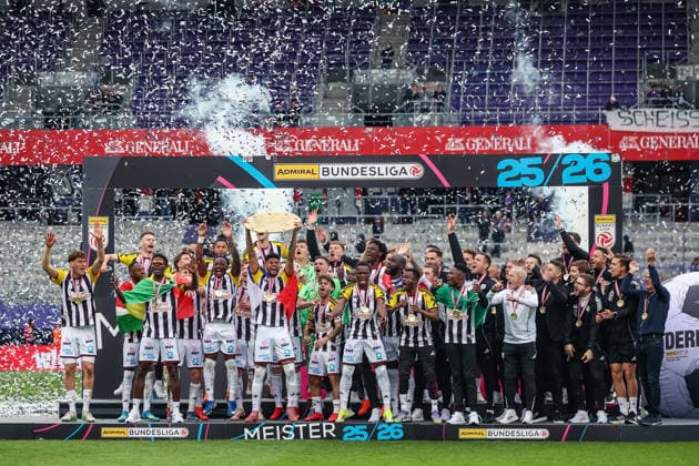 SOCCER - BL, A.Wien vs LASK VIENNA,AUSTRIA,17.MAY.26 - SOCCER - ADMIRAL Bundesliga, championship group, FK Austria Wien vs Linzer ASK. Image shows the rejoicing of the team LASK.  GEPAxpictures xManuelxBinder