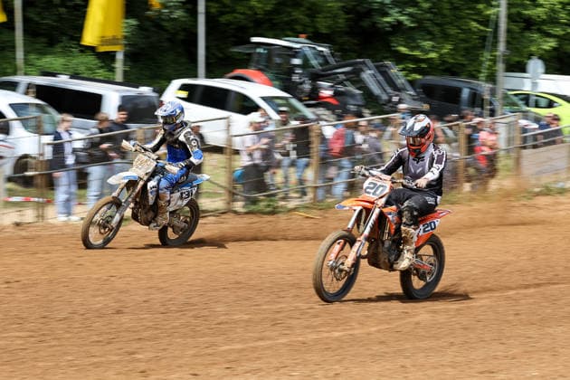 Jakob Horlacher (131) Husqvarna und Max Deininger (20) KTM 250 , Deutschland, Motorsport, ADAC Motocross Schopfheim 2026, Baden-Württembergische Motocross-Meisterschaft OPEN, 1. Lauf, 17.05.2026, Schopfheim Motocross Rennstrecke Deutschland Copyright: xGrantxHubbsx