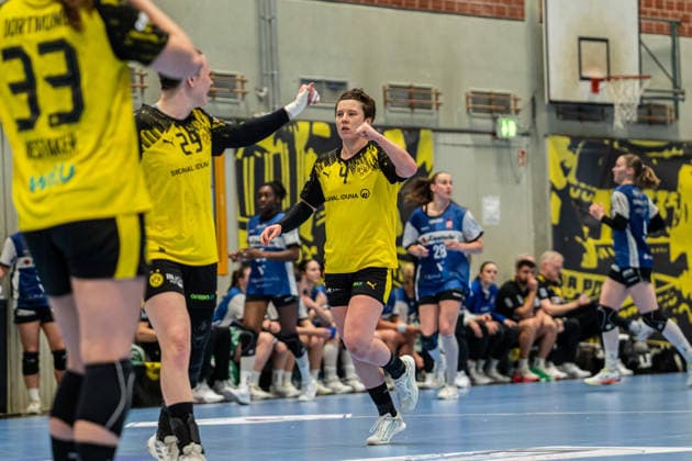 HSG Blomberg-Lippe (GER) vs. Borussia Dortmund (GER) Handball, 1. Handball Bundesliga Frauen, Finale, Spiel 1, 17.5.2026, Saision 2025 2026, Dortmund Alina Grijseels (Borussia Dortmund, 04) jubelt nach einem Tor Dortmund Sporthalle Wellinghofen Deutschland