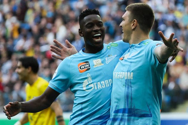 RUSSIA, ROSTOV-ON-DON - MAY 17, 2026: Zenit St Petersburg s Luiz Henrique (L) and Alexander Sobolev celebrate a goal in a 2025 26 Russian Premier League Round 30 football match against FC Rostov at Rostov Arena Russian Football Premier League: FC Rostov Vs Zenit St Petersburg  - ZUMAt113 20260517_zaa_t113_334 Copyright: xErikxRomanenkox