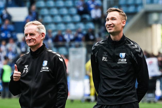 Trainer Petrik Sander (l.) und Trainer Pascal Ibold (1. FC Magdeburg) - 2. Fußball Bundesliga Saison 2025-2026 1. FC Magdeburg vs. 1. FC Kaiserslautern in der Avnet Arena in Magdeburg - Fußball,Mann,Männer,Deutschland,17.05.2026