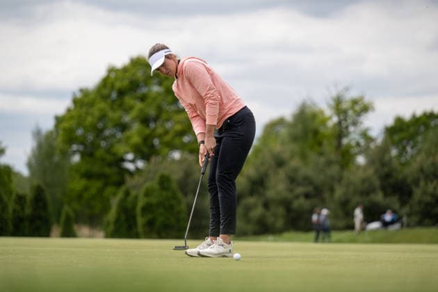 HAMBURG, GERMANY - MAY 17: Leonie Harm of Germany plays from the green on the 11th hole during the final round of the Amundi German Masters at Green Eagle Golf Courses on May 17, 2026 in Hamburg, Germany. Credit: Andy Astfalck NurPhoto Germany Copyright: xAndyxAstfalckx
