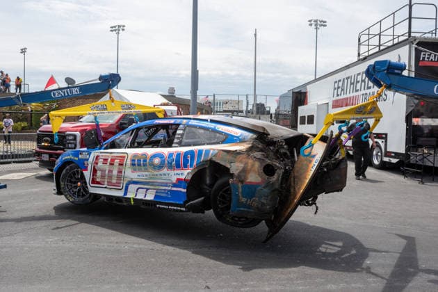 DOVER, DE - MAY 17: 60 RFK Racing Mohawk Northeast Inc. Ford, driven by Ryan Preece get brought back to the garage after an on track incident on lap 1 of the NASCAR, Motorsport, USA Cup Series All-Star Race on May 17, 2026, at Dover Motor Speedway in Dover, DE. (Photo by David Hahn Icon Sportswire) AUTO: MAY 17 NASCAR Cup Series All-Star Race EDITORIAL USE ONLY Icon260517032