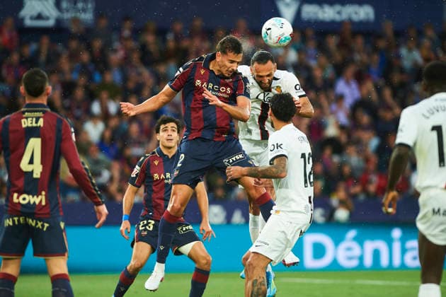 Matias Moreno (Levante UD) and Vedat Muriqi (RCD Mallorca) during the LaLiga EA Sports match between Levante UD and RCD Mallorca at Ciudad de Valencia on May 17, 2026 in Valencia, Spain. (Photo by Maria Jose Segovia DeFodi Images) -