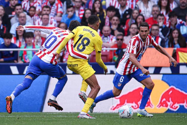 Atletico de Madrid vs. Girona, on the 37th matchday of the 2025 26 Spanish First Division May 17, 2026, Madrid, Spain: Alex Baena intercept Ounahi during the Spanish championship LaLiga football match between Atletico de Madrid and Girona CF on 17 May 2026 at Estadio Santiago Bernabeu in Madrid, Spain. Madrid, Spain Madrid Madrid Spain Copyright: xAlejandroxMatiasx