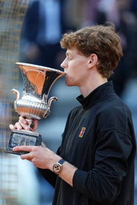 Jannik Sinner of Italy lifts the tropy as he celebrates the victory of the Internazionali BNL d Italia 2026 tennis tournament at Foro Italico in Rome (Italy) on May, 17, 2026. AntoniettaxBaldassarre