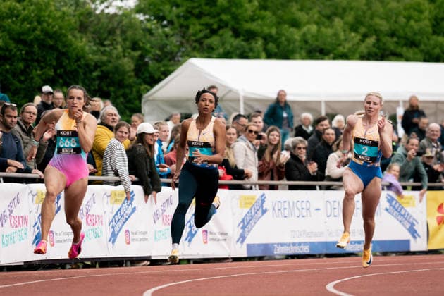 Sina Mayer (LAZ Zweibruecken, 150m Frauen, 2), Malaika Mihambo (LG Kurpfalz, 150m Frauen, 1), Rosina Schneider (TV Sulz, 150m Frauen, 668), GER, Leichtathletik, Athletics, Internationales KOST Laeufermeeting, Pliezhausen, 17.05.2026, GER, Leichtathletik, Athletics, Internationales KOST Laeufermeeting, Pliezhausen, 17.05.2026 Pliezhausen Copyright: xStefanxMayerx EP_SMR