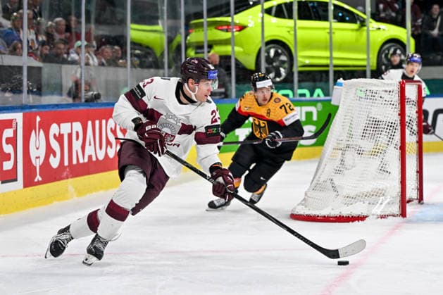 ZURICH, SWITZERLAND - MAY 17: Sandis Vilmanis of Latvia in action during the 2026 IIHF Ice hockey, Eishockey World Championship, WM, Weltmeisterschaft Switzerland game between Germany and Latvia at Swiss Life Arena on May 17, 2026 in Zurich, Zurich. Zurich Swiss Life Arena Zurich Switzerland Copyright: xJustPictures.ch AndreaxBrancax jp-en-EuSpIm-JP7_ANB_Ger_Lat_17052026_6851