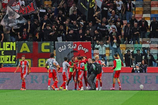 Cremonese s Jamie Vardy celebrates after scoring the o-1 goal for his team during the Serie A soccer match between Udinese and Cremonese at the Bluenergy Stadium in Udine, north east Italy - Sunday, May 17,2026 - soccer  Copyright: xAndreaxBressanutti LaPressex