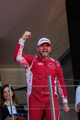 2026 FORMULA E MONACO ePRIX ROWLAND Oliver (gbr), Nissan Formula E Team, Nissan e-4ORCE 05, portrait at the podium, portrait during the Monaco ePrix, 9th and 10th round of the 2025-26 ABB FIA Formula E World Championship, WM, Weltmeisterschaft on the Circuit de Monaco from Mai 16 to 17, 2026 in Monte-Carlo, Monaco -  Copyright: xGERMAINxHAZARDx