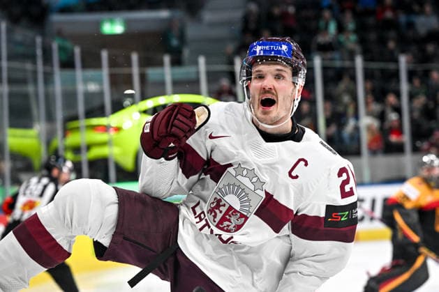 ZURICH, SWITZERLAND - MAY 17: Rudolfs Balcers of Latvia celebrates his goal during the 2026 IIHF Ice hockey, Eishockey World Championship, WM, Weltmeisterschaft Switzerland game between Germany and Latvia at Swiss Life Arena on May 17, 2026 in Zurich, Zurich. Zurich Swiss Life Arena Zurich Switzerland Copyright: xJustPictures.ch AndreaxBrancax jp-en-EuSpIm-JP7_ANB_Ger_Lat_17052026_7573