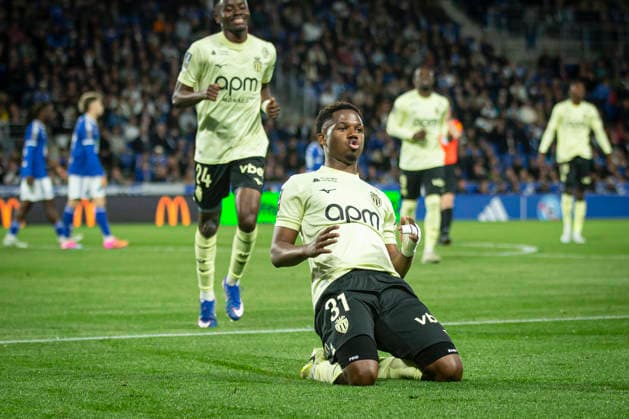 FOOTBALL : Racing de Strasbourg vs AS Monaco FC - Ligue 1 McDonald s - 17 05 2026 Joie des joueurs de l equipe de AS Monaco FC apres le but de Fati Vieira Anssumane 31 (AS Monaco)  Copyright: xx