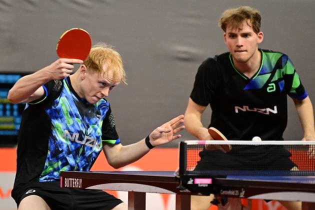 RECORD DATE NOT STATED Andre Bertelsmeier and Wim Verdonschot from Germany at WTT Feeder Lagos in Portugal. Andre Bertelsmeier (TSV Bad Königshofen) and Wim Verdonschot (SV Union Velbert, black shirt) from Germany competing in the WTT Feeder in Lagos, Portugal, on May 17, 2026. Lagos, Portugal Portugal
