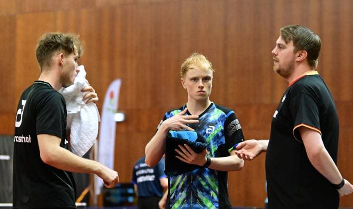 RECORD DATE NOT STATED Andre Bertelsmeier and Wim Verdonschot from Germany at WTT Feeder Lagos in Portugal. Andre Bertelsmeier (TSV Bad Königshofen) and Wim Verdonschot (SV Union Velbert, black shirt) from Germany competing in the WTT Feeder in Lagos, Portugal, on May 17, 2026. Lagos, Portugal Portugal