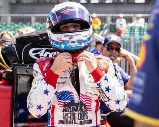 May 17, 2026, Speedway, Indiana, USA: SANTINO FERRUCCI, driver of the No. 14 Chevrolet for AJ Foyt Enterprises, suits up during qualifying for the 110th Indianapolis 500 at Indianapolis Motor Speedway. IndyCar, Indy Car, IRL, USA 2026: Indy 500 Qualifying  - ZUMAw173 20260517_zsp_w173_050 Copyright: xLukexWelshx