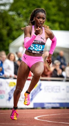 35. Internationales Läufermeeting; Pliezhausen, 17.05.2026 Daryl Ndasi (GER Munich Athletics) im 150m-Sprint der Frauen; 35. Internationales Läufermeeting am 17.05.2026 im Schönbuchstadion in Pliezhausen (Baden-Württemberg). Copyright: xBEAUTIFULxSPORTS R.xSchmittx