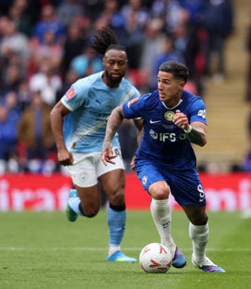 Enzo Fernandez (C) at the Emirates FA Cup Final match Chelsea v Manchester City, at Wembley Stadium, London, UK on 16th May, 2026. 