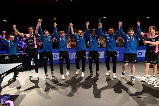 TT CL Hylo Final 4 Finale 1. FC Saarbrücken TT - Alliance Nimes - Montpellier am 17.05.2026 in der Saarlandhalle in Saarbrücken Die Mannschaft von Saarbrücken freut sich über den Sieg