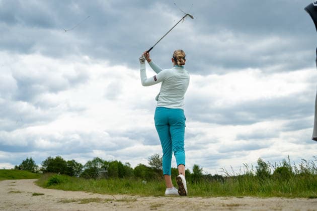 HAMBURG, GERMANY - MAY 17: Chiara Noja of Germany hitting out of the rough on the 12th hole during the final round of the Amundi German Masters at Green Eagle Golf Courses on May 17, 2026 in Hamburg, Germany. Credit: Andy Astfalck NurPhoto Germany Copyright: xAndyxAstfalckx