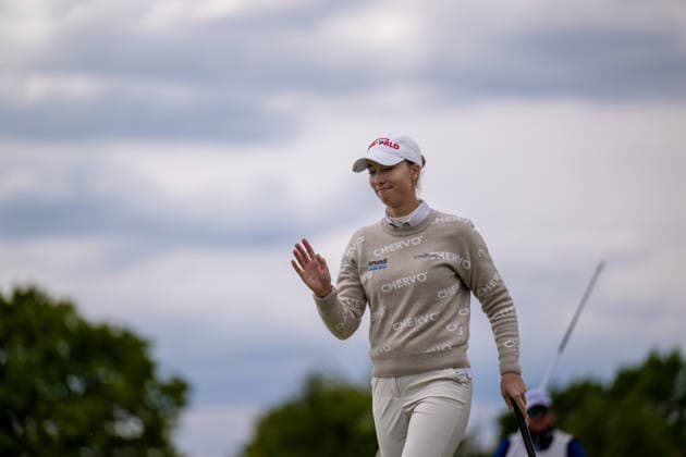 HAMBURG, GERMANY - MAY 17: Alexandra Forsterling of Germany acknowledges the crowd on the green of the 11th hole during the final round of the Amundi German Masters at Green Eagle Golf Courses on May 17, 2026 in Hamburg, Germany. Credit: Andy Astfalck NurPhoto Germany Copyright: xAndyxAstfalckx