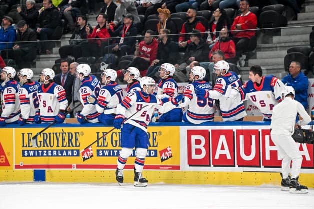 ZURICH, SWITZERLAND - MAY 18: Matt Coronato of United States celebrates his goal during the 2026 IIHF Ice hockey, Eishockey World Championship, WM, Weltmeisterschaft Switzerland game between Finland and USA at Swiss Life Arena on May 18, 2026 in Zurich, Zurich. Zurich Swiss Life Arena Zurich Switzerland Copyright: xJustPictures.ch AndreaxBrancax jp-en-EuSpIm-JP7_ANB_Fin_USA_18052026_8899