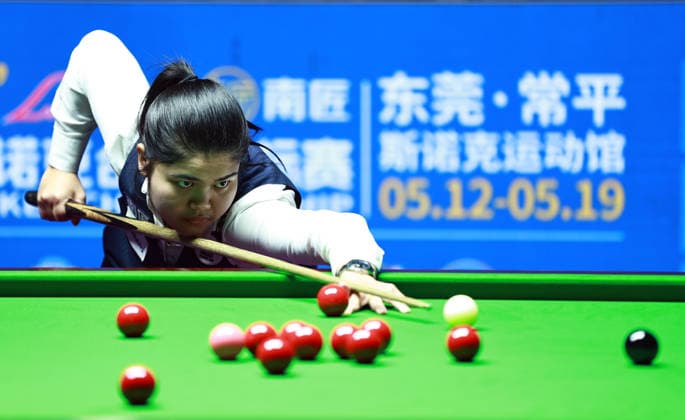 (260518) -- DONGGUAN, May 18, 2026 -- Panchaya Channoi competes during the semifinal between Mink Nutcharut of Thailand and Panchaya Channoi of Thailand of the 2026 World Women s Snooker Championship in Dongguan, south China s Guangdong Province, May 18, 2026. ) (SP)CHINA-DONGGUAN-SNOOKER-WORLD WOMEN S CHAMPIONSHIP-SEMIFINAL(CN) HuangxGuobao 