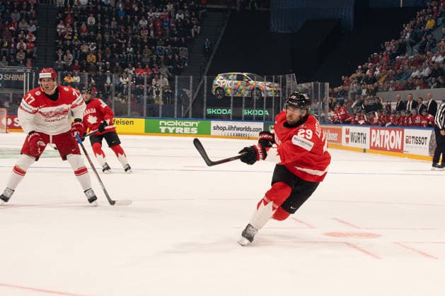 FRIBOURG, FRIBOURG - MAY 18: Parker Wotherspoon of Canada during the 2026 IIHF World Championship, WM, Weltmeisterschaft Preliminary Round Group B match at BCF Arena on May 18, 2026 in Fribourg, Fribourg, Switzerland. Copyright: xLivioxBaeriswylx xSPPx Sportspressphoto_SPR149666