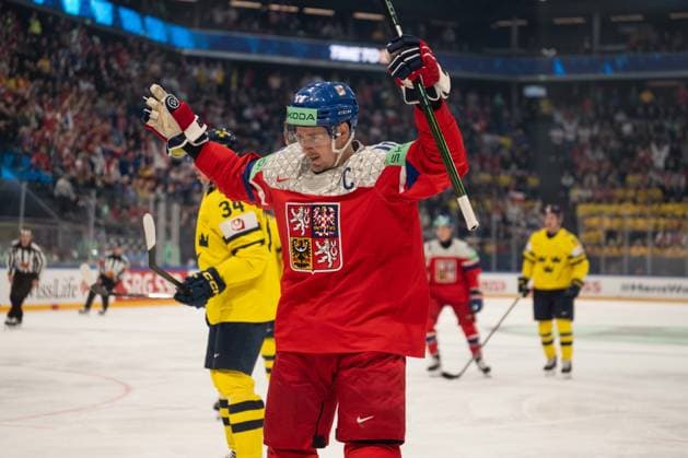 FRIBOURG, FRIBOURG - MAY 18: Roman Cervenka of Czechia celebrates after scoring during the 2026 IIHF World Championship, WM, Weltmeisterschaft Preliminary Round Group B match between Sweden and Czechia at BCF Arena on May 18, 2026 in Fribourg, Fribourg, Switzerland. Copyright: xLivioxBaeriswylx xSPPx Sportspressphoto_SPR149673