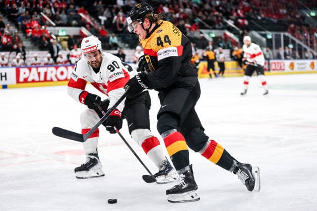 Ice hockey, Eishockey - IIHF WC 2026 ZURICH,SWITZERLAND,18.MAY.26 - ICE HOCKEY - IIHF Ice Hockey World Championship, WM, Weltmeisterschaft 2026, group stage, Germany vs Switzerland. Image shows Roman Josi (SUI) and Joshua Samanski (GER).  GEPAxpictures xMaticxKlansek