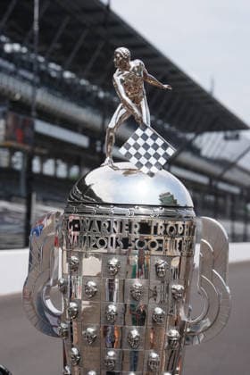 INDIANAPOLIS, IN - MAY 18: The Borg Warner Trophy is placed on the yard of bricks for a group driver photo to be taken before practice for the 110th Running of the Indianapolis 500 on May 18th, 2026, at the Indianapolis Motor Speedway in Indianapolis, Indiana. (Photo by Brian Spurlock Icon Sportswire) AUTO: MAY 18 NTT IndyCar, Indy Car, IRL, USA Series Indianapolis 500 Practice EDITORIAL USE ONLY Icon26051850022