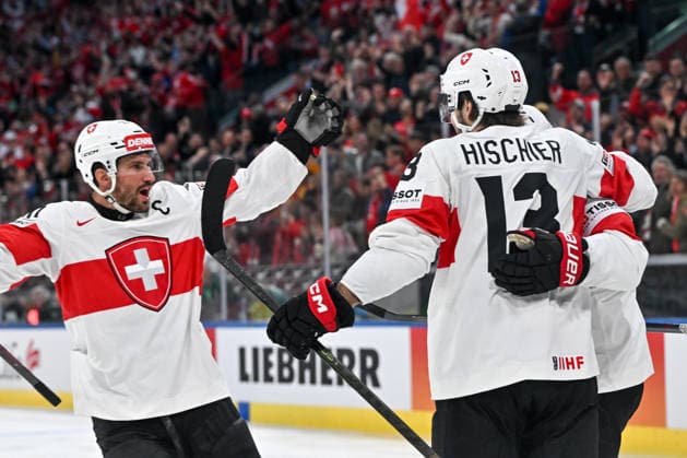 ZURICH, SWITZERLAND - MAY 18: Roman Josi of Switzerland L) and Nico Hischier of Switzerland R) celebrate a goal during the 2026 IIHF Ice hockey, Eishockey World Championship, WM, Weltmeisterschaft Switzerland game between Germany and Switzerland at Swiss Life Arena on May 18, 2026 in Zurich, Zurich. Zurich Swiss Life Arena Zurich Switzerland Copyright: xJustPictures.ch AndreaxBrancax jp-en-EuSpIm-JP7_ANB_Ger_Sui_18052026_1647