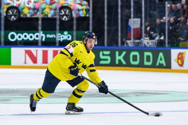 260518 Erik Brännström of Sweden during the 2026 IIHF Ice hockey, Eishockey World Championship, WM, Weltmeisterschaft match between Sweden and Czech Republic on May 18, 2026 in Fribourg. Photo: Jesper Zerman BILDBYRAN kod JZ JZ0719 ishockey ice hockey ishockey-vm 2026 vm 2026 iihf world championship sverige sweden tjeckien czech republic bbeng Copyright: JESPERxZERMAN BB260518JZ144