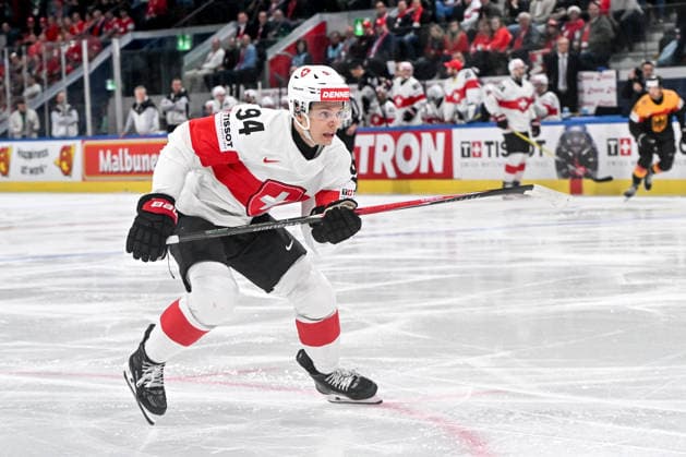 ZURICH, SWITZERLAND - MAY 18: Attilio Biasca of Switzerland in action during the 2026 IIHF Ice hockey, Eishockey World Championship, WM, Weltmeisterschaft Switzerland game between Germany and Switzerland at Swiss Life Arena on May 18, 2026 in Zurich, Zurich. Zurich Swiss Life Arena Zurich Switzerland Copyright: xJustPictures.ch AndreaxBrancax jp-en-EuSpIm-JP7_ANB_Ger_Sui_18052026_2106
