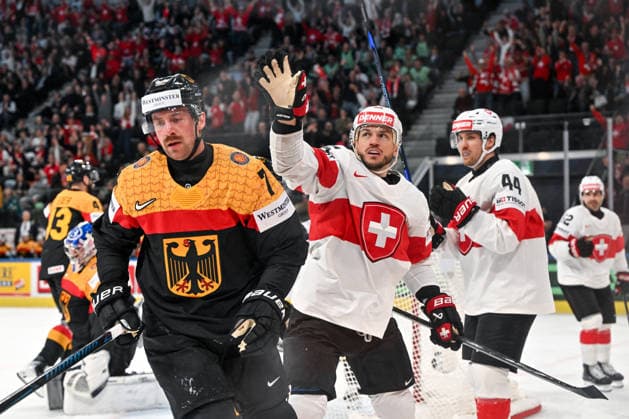 ZURICH, SWITZERLAND - MAY 18: Sven Andrighetto of Switzerland celebrates his goal during the 2026 IIHF Ice hockey, Eishockey World Championship, WM, Weltmeisterschaft Switzerland game between Germany and Switzerland at Swiss Life Arena on May 18, 2026 in Zurich, Zurich. Zurich Swiss Life Arena Zurich Switzerland Copyright: xJustPictures.ch AndreaxBrancax jp-en-EuSpIm-JP7_ANB_Ger_Sui_18052026_2356