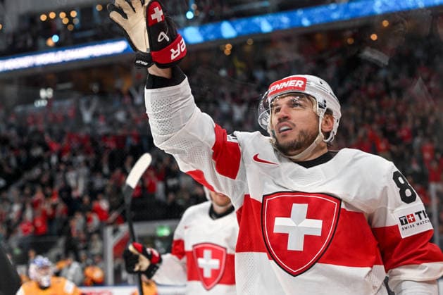 ZURICH, SWITZERLAND - MAY 18: Sven Andrighetto of Switzerland celebrates his goal during the 2026 IIHF Ice hockey, Eishockey World Championship, WM, Weltmeisterschaft Switzerland game between Germany and Switzerland at Swiss Life Arena on May 18, 2026 in Zurich, Zurich. Zurich Swiss Life Arena Zurich Switzerland Copyright: xJustPictures.ch AndreaxBrancax jp-en-EuSpIm-JP7_ANB_Ger_Sui_18052026_2376