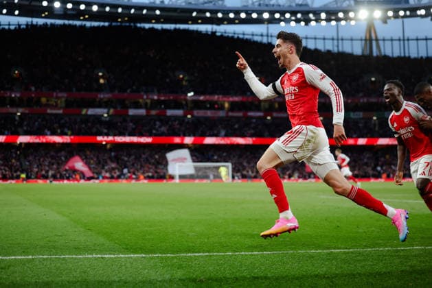 Premier League 2025 26 Arsenal v Burnley Emirates Stadium 18.05.2026 Kai Havertz of Arsenal scores and celebrates 1-0 Premier League 2025 26 Arsenal v Burnley Emirates Stadium 18.05.2026 Photograph By Marc Aspland The Times  Copyright: xMarcxAsplandx NINTCHDBPICT001081981079