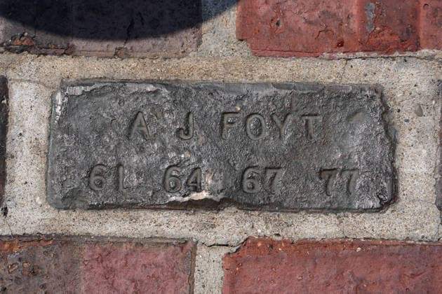 INDIANAPOLIS, IN - MAY 18: A close up of the bronze commemorative brick for AJ Foyt signifying his four Indy 500 wins which is part of the yard of bricks as seen before practice for the 110th Running of the Indianapolis 500 on May 18th, 2026, at the Indianapolis Motor Speedway in Indianapolis, Indiana. (Photo by Brian Spurlock Icon Sportswire) AUTO: MAY 18 NTT IndyCar, Indy Car, IRL, USA Series Indianapolis 500 Practice EDITORIAL USE ONLY Icon26051850069