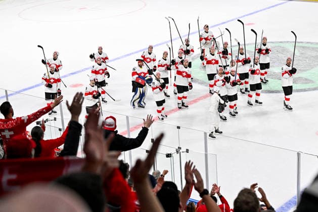 ZURICH, SWITZERLAND - MAY 18: Switzerland celebrate the victory during the 2026 IIHF Ice hockey, Eishockey World Championship, WM, Weltmeisterschaft Switzerland game between Germany and Switzerland at Swiss Life Arena on May 18, 2026 in Zurich, Zurich. Zurich Swiss Life Arena Zurich Switzerland Copyright: xJustPictures.ch AndreaxBrancax jp-en-EuSpIm-JP7_ANB_Ger_Sui_18052026_2915