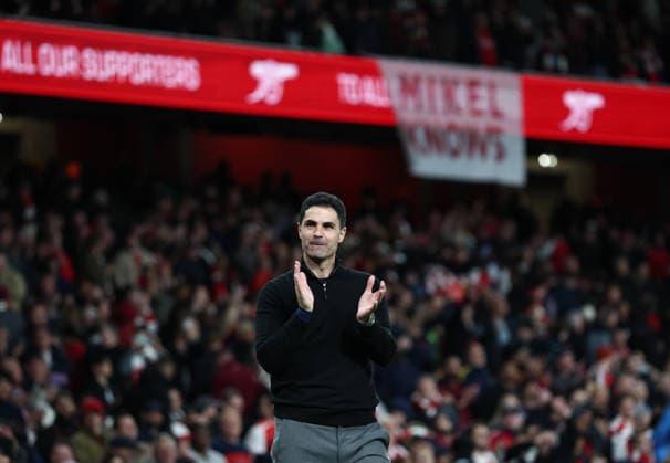 London, England, 18th May 2026. Mikel Arteta manager of Arsenal claps the fans during the Arsenal vs Burnley Premier League match at the Emirates Stadium, London. Picture credit should read: David Klein Sportimage EDITORIAL USE ONLY. No use with unauthorised audio, video, data, fixture lists, club league logos or live services. Online in-match use limited to 120 images, no video emulation. No use in betting, games or single club league player publications. SPI_037_DK_Arsenal_Burnley SPI-4808-0034