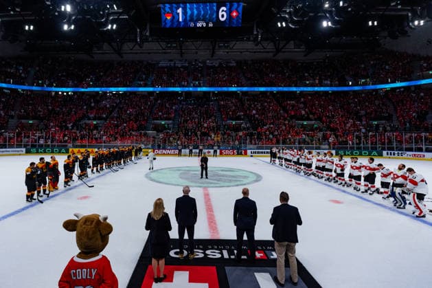 ZURICH, SWITZERLAND - MAY 18: Ceremony during the Preliminary Round - Group A Match 19 between Germany and Switzerland at the IIHF Ice hockey, Eishockey World Championship, WM, Weltmeisterschaft 2026, Swiss Life Arena on May 18, 2026 in Zurich, Switzerland. Zurich Switzerland Copyright: xTimoxSteinx