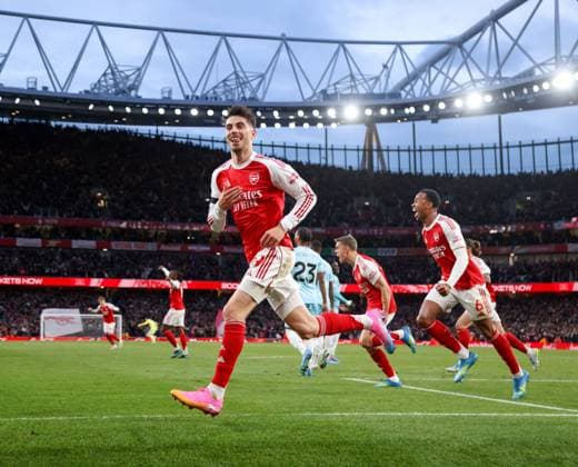 Kai Havertz of Arsenal celebrates scoring the only goal of the game Arsenal v Burnley, Football, Premier League, Emirates Stadium, Islington, London, UK - 18 05 2026 EDITORIAL USE ONLY No use with unauthorised audio, video, data, fixture lists, club league logos or live services. Online in-match use limited to 120 images, no video emulation. No use in betting, games or single club league player publications. Copyright: xMattxImpey Shutterstockx 16882378ad