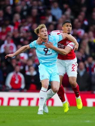 William Saliba of Arsenal grapples with Zian Flemming of Burnley Arsenal v Burnley, Premier League, Football, Emirates Stadium, London, UK - 18 May 2026London Emirates Stadium United Kingdom EDITORIAL USE ONLY No use with unauthorised audio, video, data, fixture lists, club league logos or live services. Online in-match use limited to 120 images, no video emulation. No use in betting, games or single club league player publications. Copyright: xJavierxGarcia Shutterstockx 16881286bz