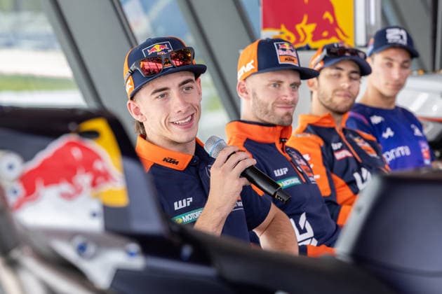 MOTORSPORTS - MotoGP, GP of Austria 2026 SPIELBERG,AUSTRIA,19.MAY.26 - MOTORSPORTS - MotoGP, Grand Prix of Austria, Red Bull Ring, preview, media day. Image shows Pedro Acosta (ESP Red Bull KTM Factory Racing), Brad Binder (RSA Red Bull KTM Factory Racing), Enea Bastianini (ITA Red Bull KTM Tech3) and Toprak Razgatlioglu (TUR Prima Pramac Yamaha MotoGP).  GEPAxpictures xHaraldxSteiner
